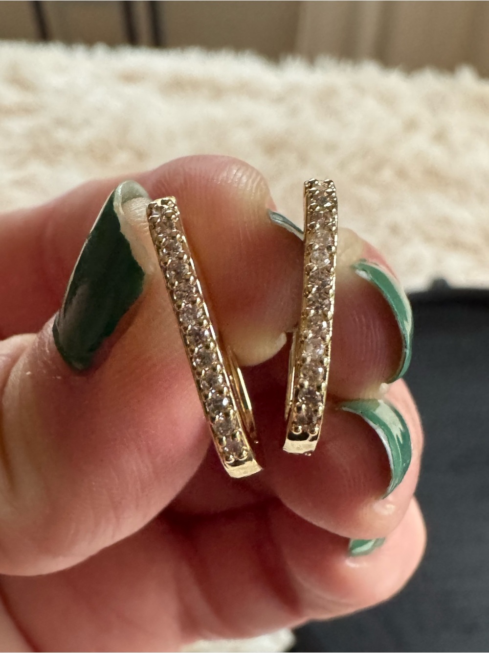 Set of 2 Gold Tone Pave Huggie Hoop Earrings - Picture 2 of 6